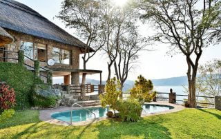 Masumu River Lodge is perched on a hillside at the end of a peninsular it has a secluded setting with glorious panoramic views over Lake Kariba